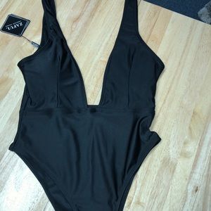 Black low cut one piece